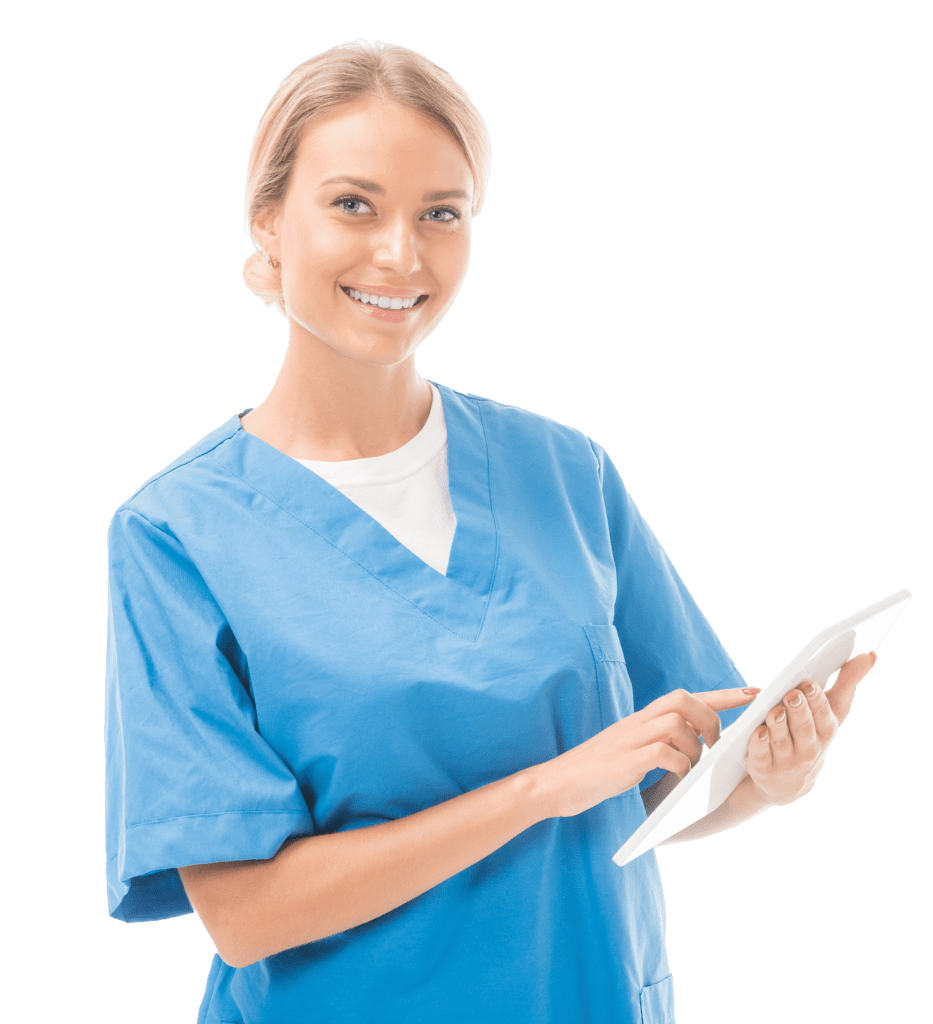 Glückliche Krankenschwester Pflege-Cloud